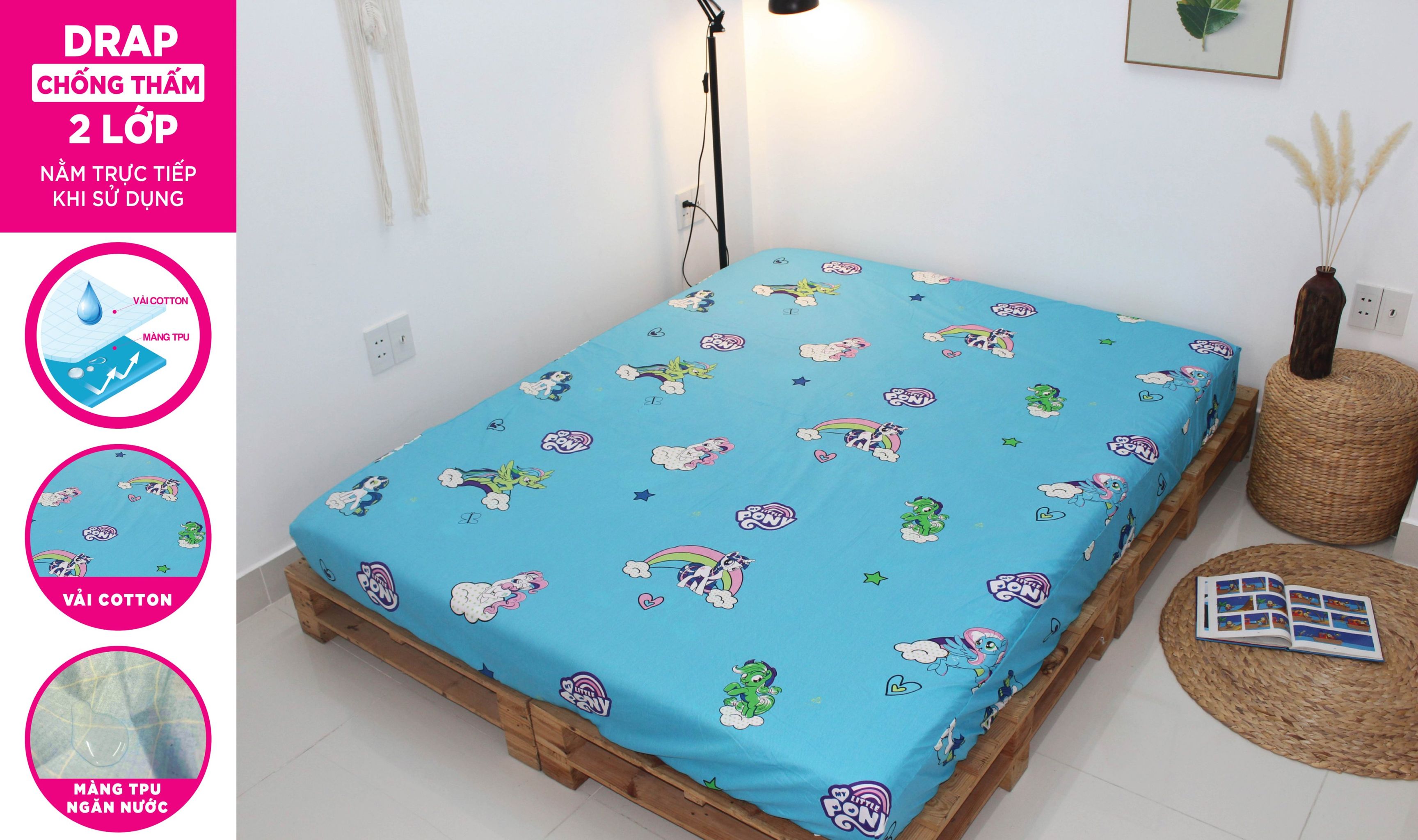 Drap Cotton KHA LY - Chống Thấm 2 Lớp - ngăn nước thấm xuống nệm - nằm trực tiếp khi sử dụng