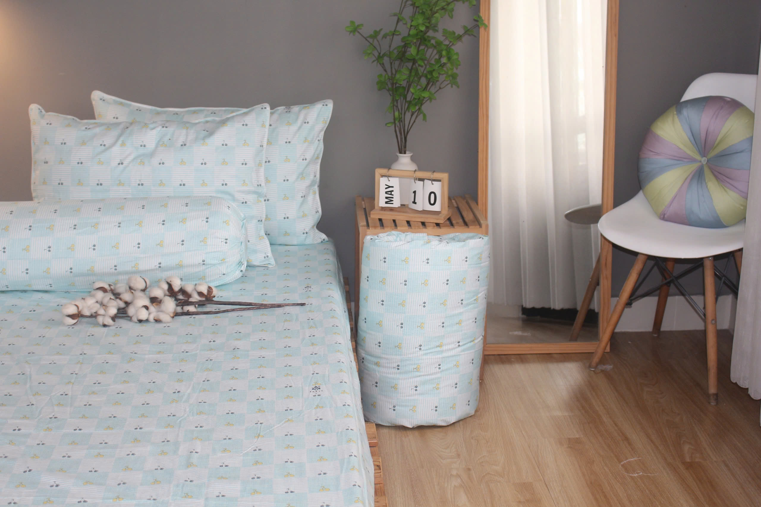 Bộ drap gối KHA LY - 100% cotton thiên nhiên Cherry Ngọc