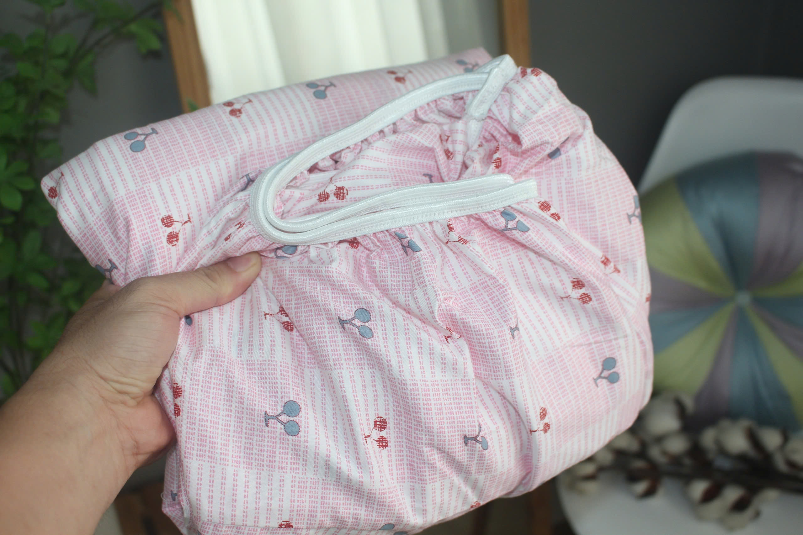 Bộ drap gối KHA LY - 100% cotton thiên nhiên Cherry Hồng