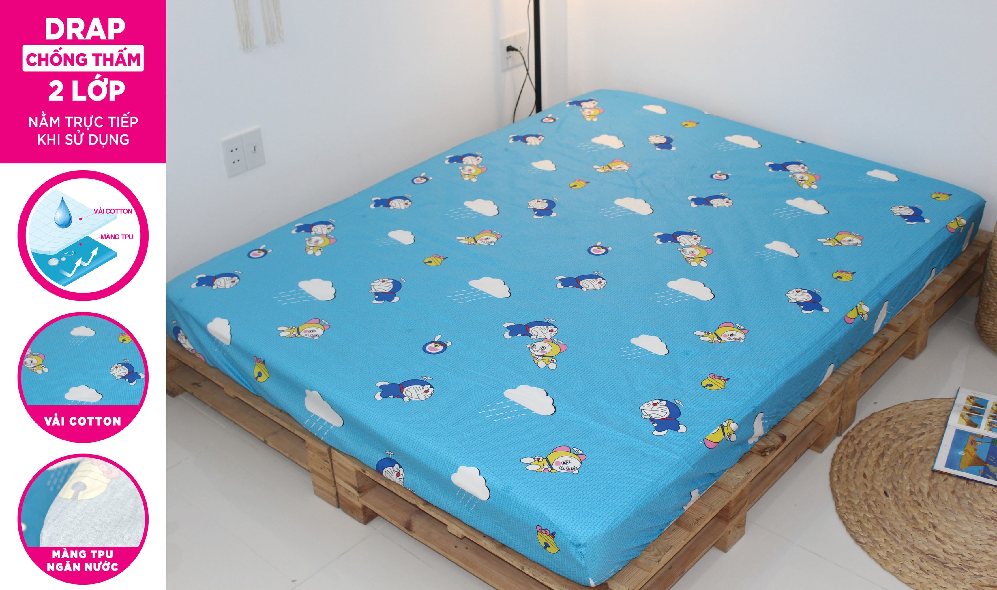 Drap Cotton KHA LY - Chống Thấm 2 Lớp - ngăn nước thấm xuống nệm - nằm trực tiếp khi sử dụng