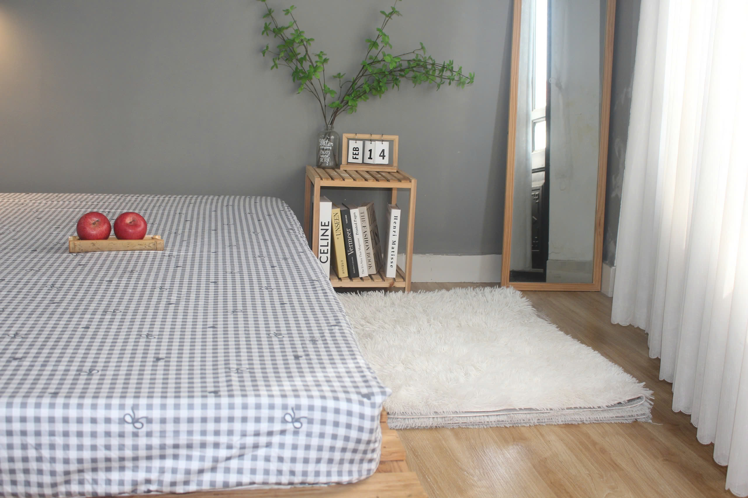 Bộ drap gối KHA LY - 100% cotton thiên nhiên Caro Nơ-Xám