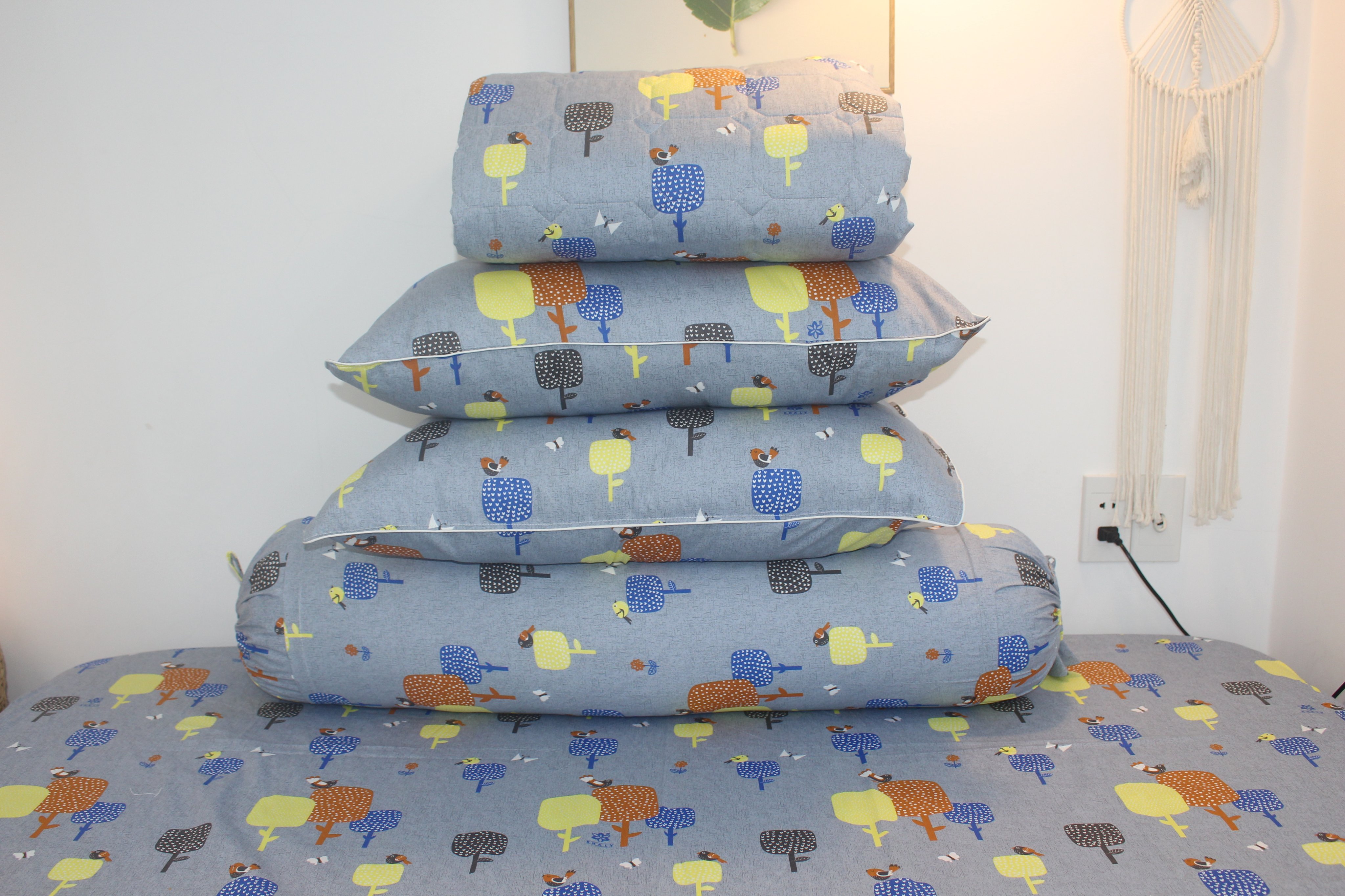 Bộ drap gối KHA LY - 100% cotton thiên nhiên Gardens-Xám