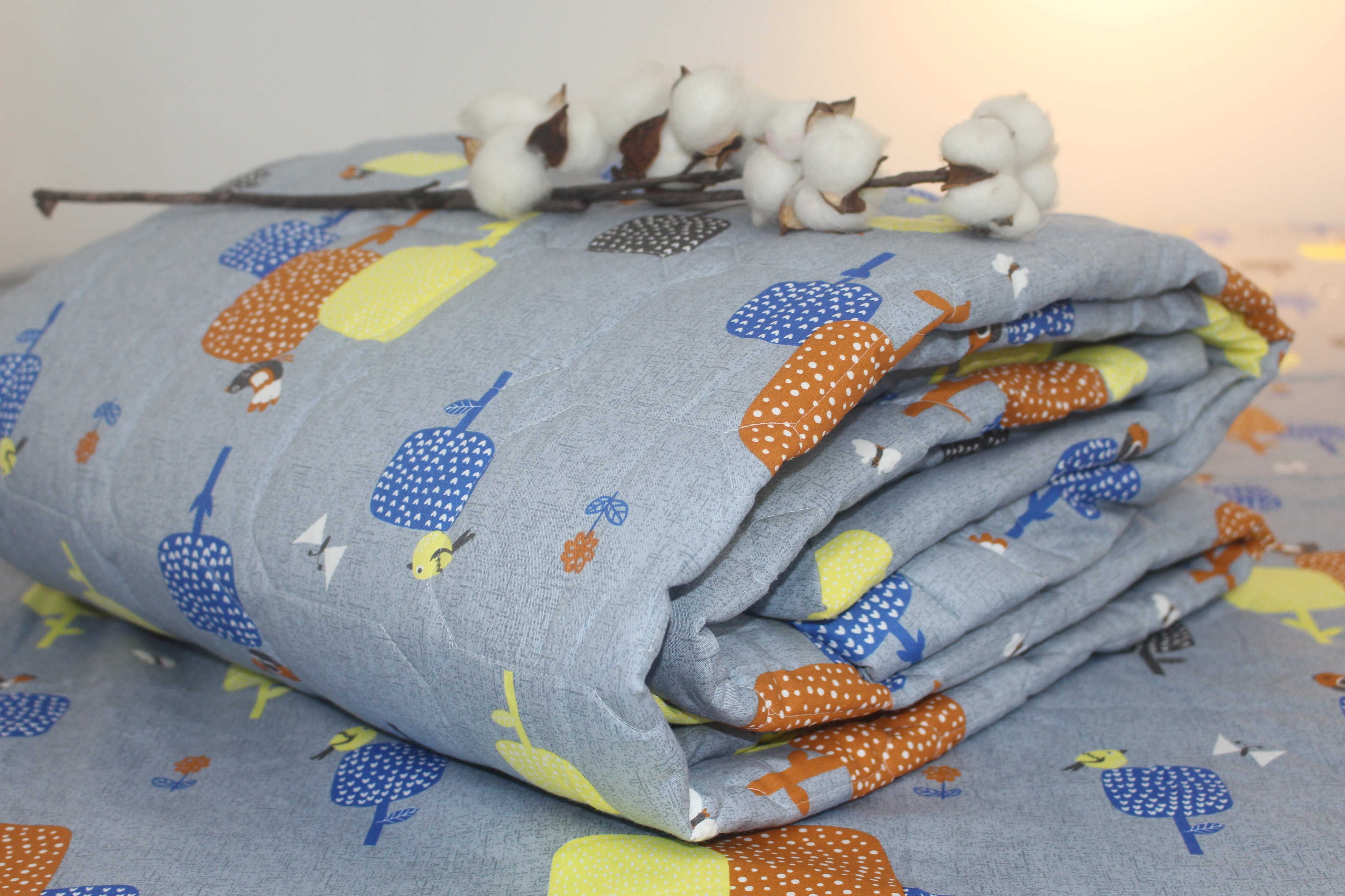Bộ drap gối KHA LY - 100% cotton thiên nhiên Gardens-Xám